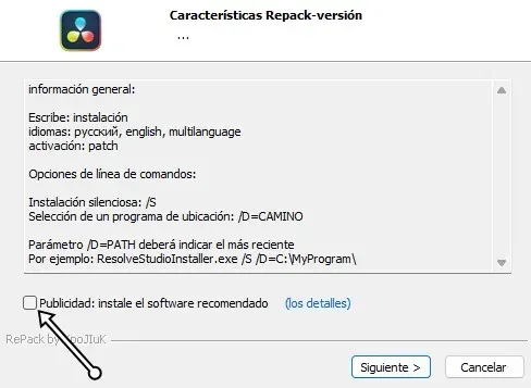 Importante - Omitir publicidad en el instalador